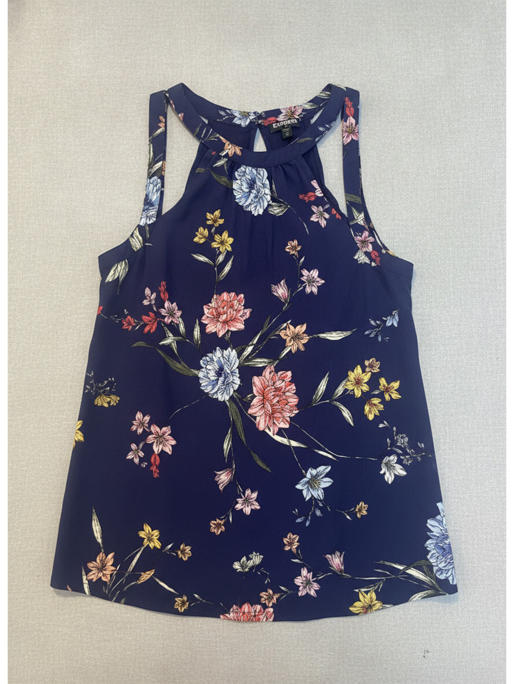 Express Women Tank Top Floral Print Navy Medium